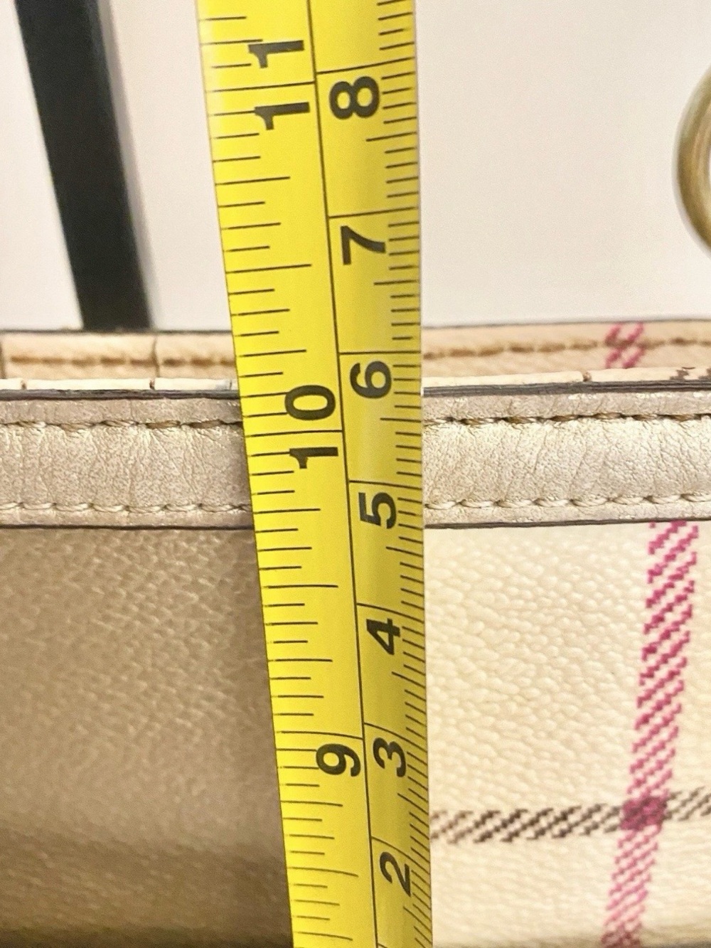 COACH Peyton Tattersall Tote Shoulder Bag Ivory with Multicolored Stripes 13033 - Picture 14 of 15